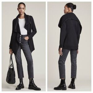 All Saints Black Dahlia Open Front Sweatshirt Jacket Cardigan